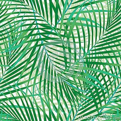 Green palm leaves seamless pattern. Vector Illustration