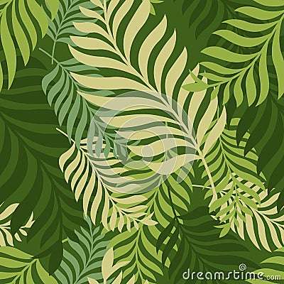 Green palm tree leaves. Vector seamless pattern. Nature organic Vector Illustration