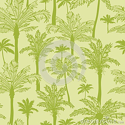 Green palm trees seamless pattern background Vector Illustration