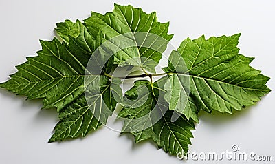 Green Palmate Leaf on White Background Stock Photo