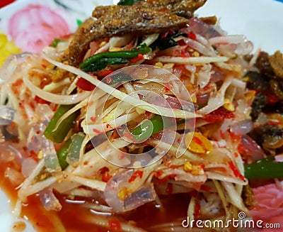 Green papaya salad Thai cuisine spicy delicious : " SOM TAM " Thai speak Stock Photo