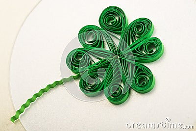 Green Paper clover handmade design using quilling technique Stock Photo