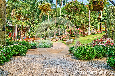 Green paradise in Mae Fah Luang garden, Doi Tung, Thailand Stock Photo