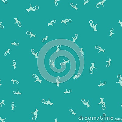 Green Paralyzed dog in wheelchair icon isolated seamless pattern on green background. Vector Vector Illustration