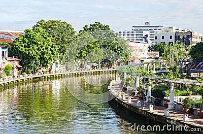 Green park with canal in Meleka, Malaysia Editorial Stock Photo