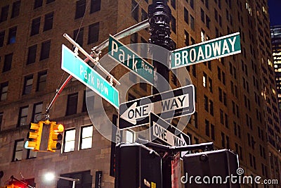 Green Park Row and Broadway traditional sign in Midtown Manhattan Stock Photo