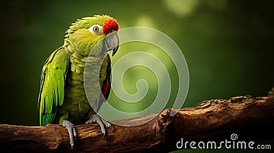 Green Parrot On Wood Branch: Matthias Haker Style Uhd Precisionist Art Stock Photo