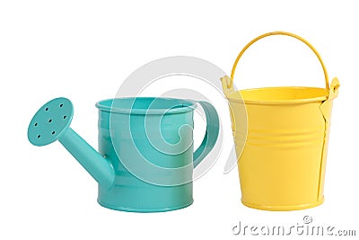 Green pastel color gardening watering pot Stock Photo