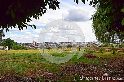 Green Pasture and Skyline from Pederneiras, Brazil Stock Photo