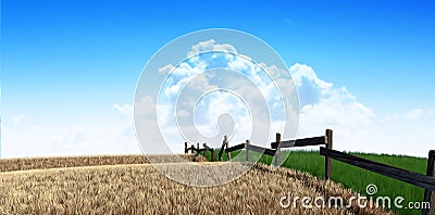 Green Pastures With Fence Stock Photo