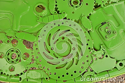 Green pattern of linked hermetical machine scrap Stock Photo