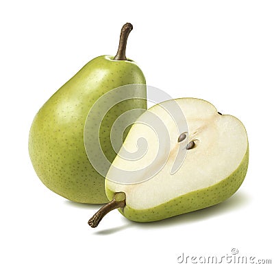 Green pear half lies flat isolated on white background Stock Photo