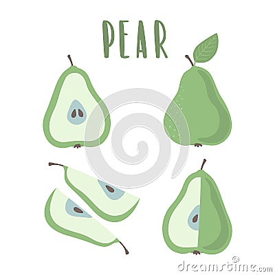 Green pear hand drawn illustration set Vector Illustration