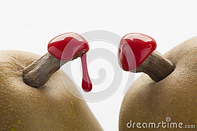 Green pears with red sealing wax Stock Photo