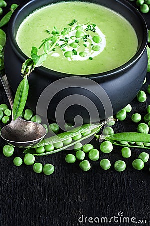 Green peas soup background Stock Photo