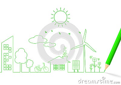 Green pencil drawing green earth environmental ecology concept background Vector Illustration