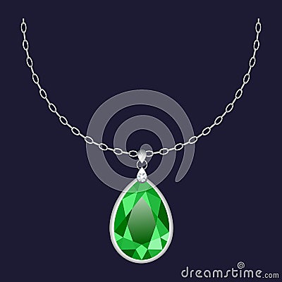 Green pendant necklace icon, realistic style Vector Illustration