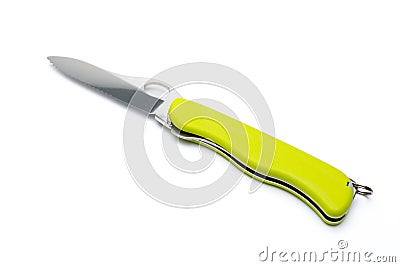 Green penknife with white background Stock Photo