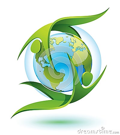 Green people rotating around Earth Vector Illustration