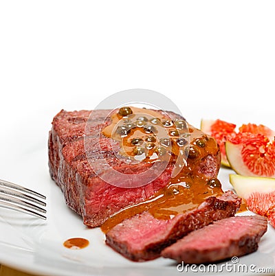 Green peppercorn beef filet mignon Stock Photo