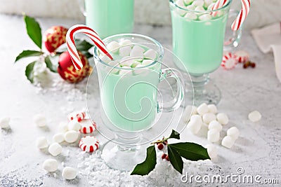 Green peppermint hot chocolate with marshmallows Stock Photo