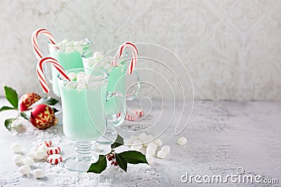 Green peppermint hot chocolate with marshmallows Stock Photo