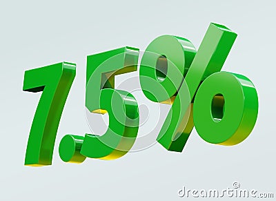 Green 7.5 percent glossy sign. Isolated over white background 3d Cartoon Illustration