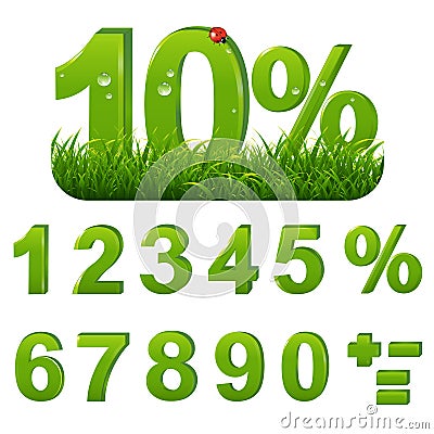 Green Percents Set With Grass Vector Illustration