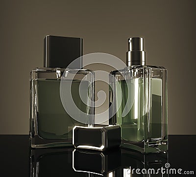 Green perfume bottles Stock Photo