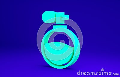 Green Perfume icon isolated on blue background. Minimalism concept. 3d illustration 3D render Cartoon Illustration