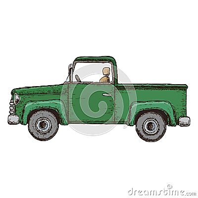Green pick-up truck Vector Illustration