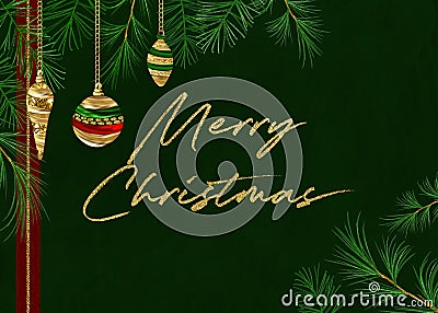 Green Pine Merry Christmas Background Stock Photo
