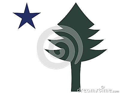 Green Pine Tree and Blue Star Original Maine State Flag with Clipping Path Illustration on White Stock Photo