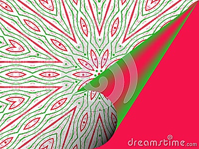Green and pink abstract flower on a white background and pagecurl Stock Photo