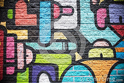 Green Pink Blue Red Orange Black Yellow Brick Wall Background Editorial Stock Photo