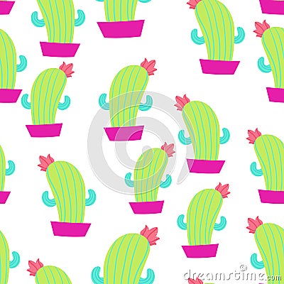 Green and pink cactus seamless pattern Vector Illustration