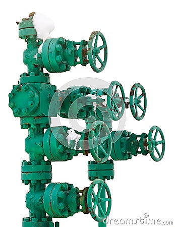 Green pipe system with valves Stock Photo