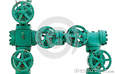 Green pipe system with valves Stock Photo