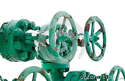 Green pipe system with valves Stock Photo