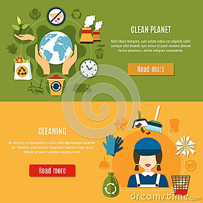 Green Planet Cleaning Banners Vector Illustration