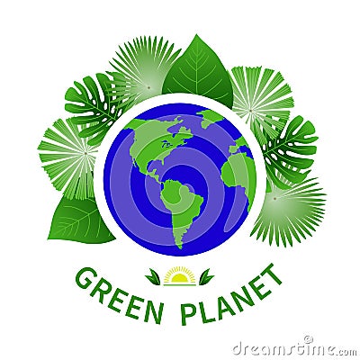 Green planet colored icons emblem Greenpeace analysis leaf design linear elements eco nature logo world tree health Vector Illustration