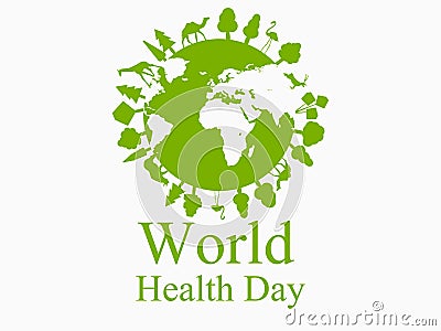 Green planet earth. Animals on the planet. World health day. Vector Vector Illustration