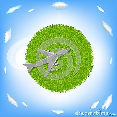 Green Planet And Plane Vector Illustration