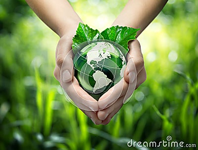 Green planet in your heart hands - usa Stock Photo