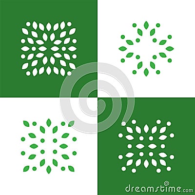 Green plant abstract logo symbol. Vector icons set. Business emblems for medicine, yoga, natural and organic food Vector Illustration