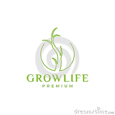 Green plant line circle growth logo design vector graphic symbol icon illustration creative idea Vector Illustration