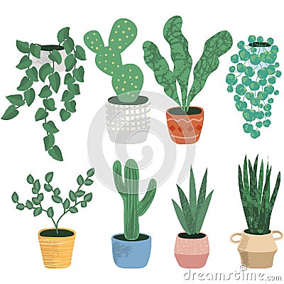 Plants in pot vector flowerpot illustration set Vector Illustration