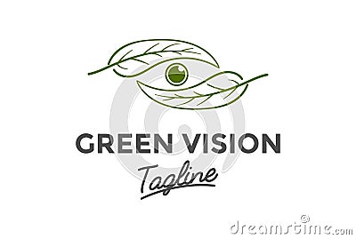 Green Plant Tree Leaf with Eye Camera Optic Vision Logo Design Vector Vector Illustration