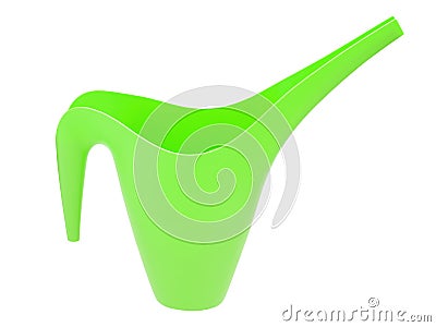 Green plastic gardening watering can isolated Stock Photo