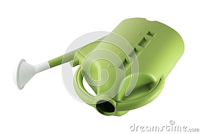 Green plastic watering can isolated on white background. Stock Photo